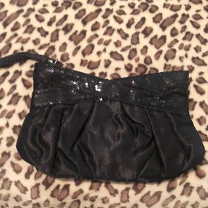 Black satin sequins clutch